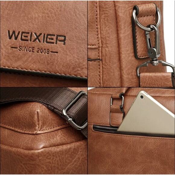 NWOT Weixier Men’s Unisex Brown Bag Shoulder/Crossbody/Messenger Bag Leather - Picture 5 of 8